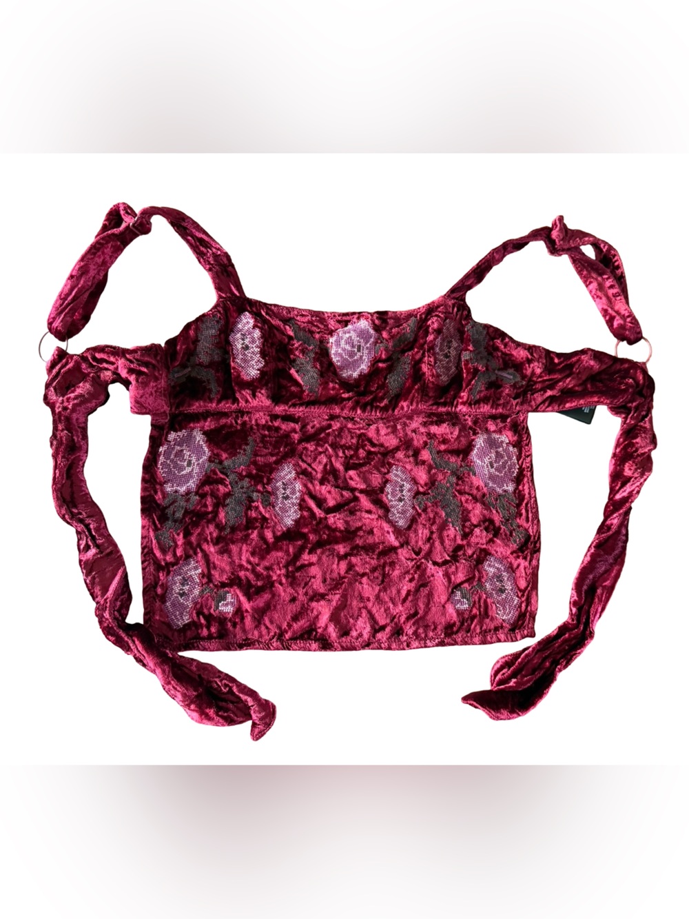 Kimchi Blue Red Velvet Floral Bustier Camisole - Picture 2 of 6